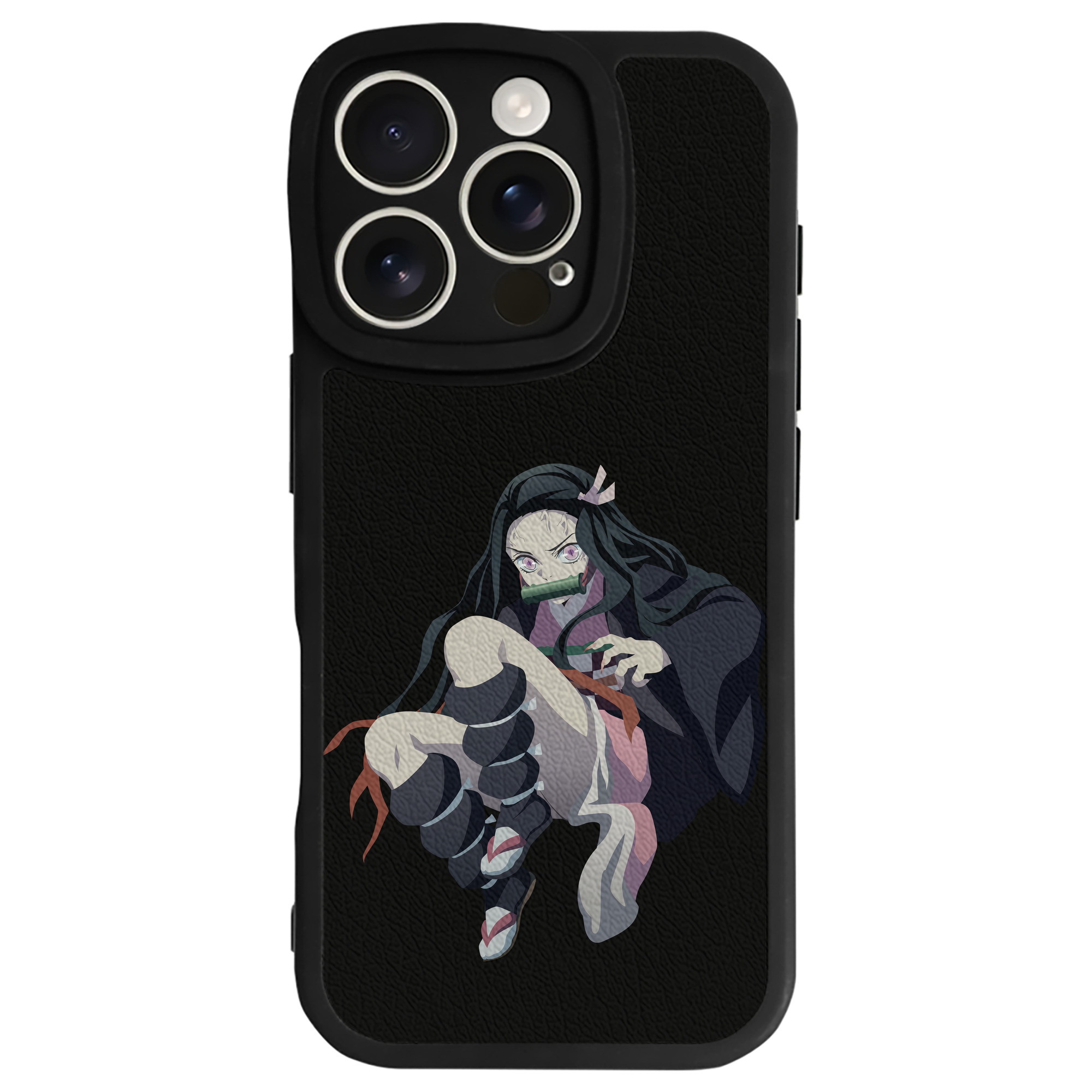 （画像用） 鬼滅の刃（きめつのやいば）竈門 禰󠄀豆子／かまど ねずこ Kamado Nezuko 【iPhone 16シリーズ対応】シリコンスマホケース（レザー調） 材質：シリコン